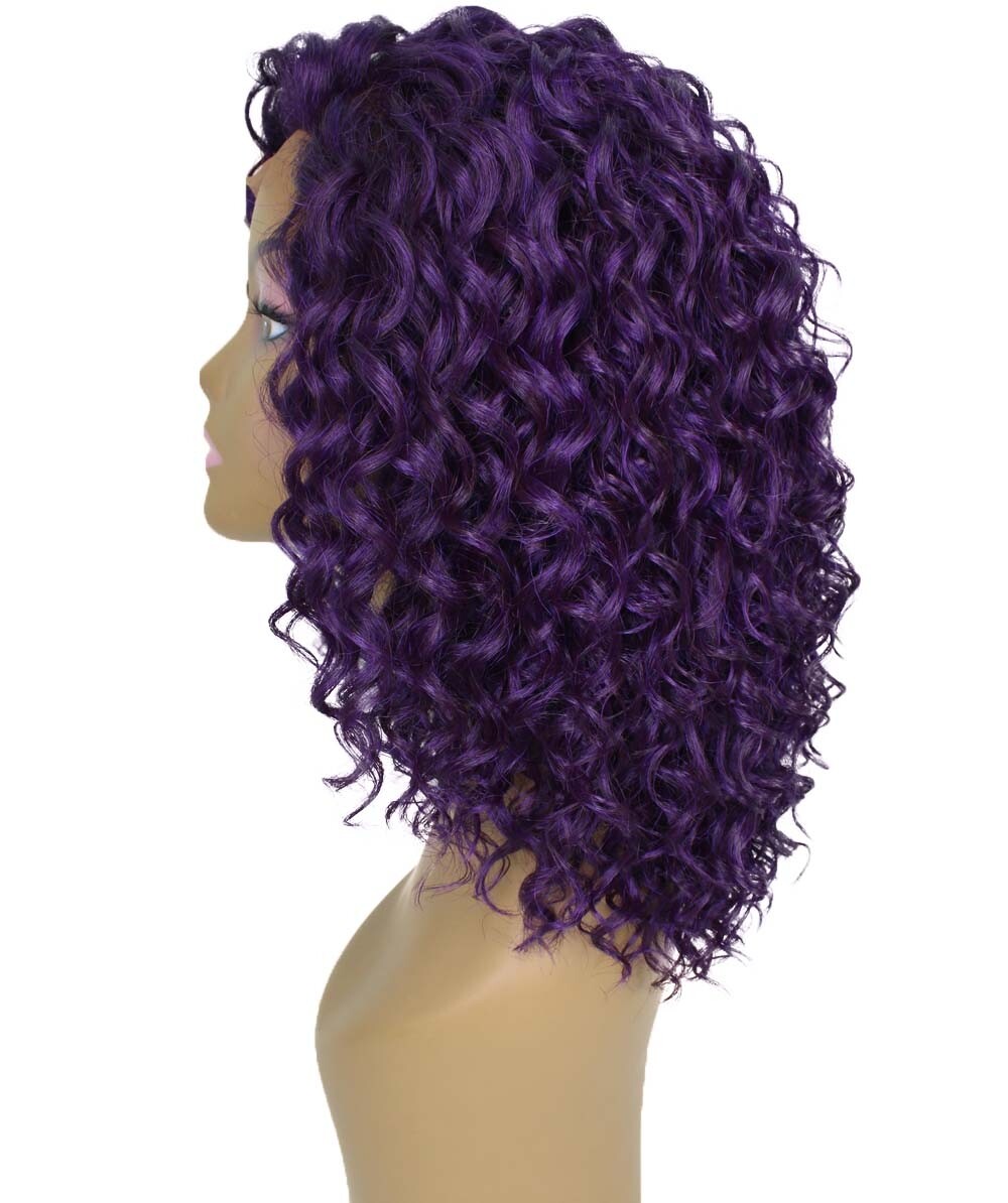 LUXLUXE Ada Curly 17.5 Inch Long 13×2.5 Hand-Tied Lace Front Wig, Violet Blende