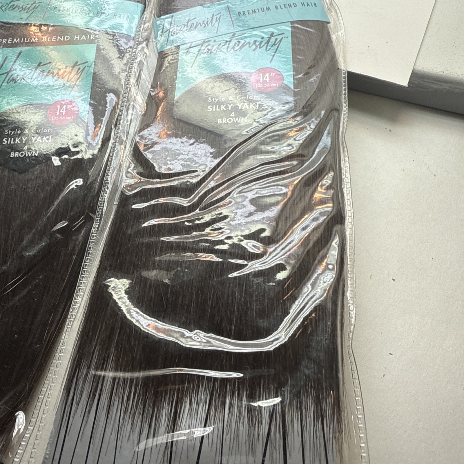 Hairtensity Silky 4 Yaki Brown 14” 100% Human & Premium Blend Hair 4 Pack New!