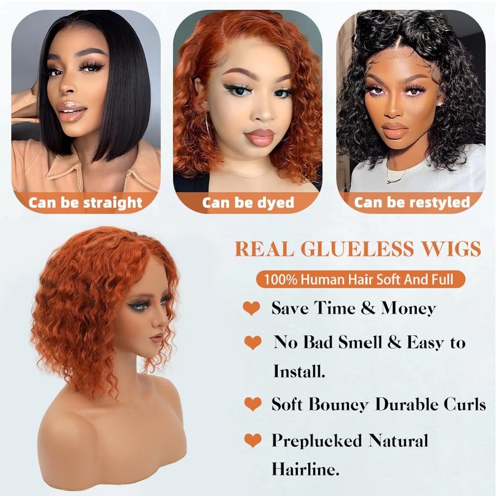 Hayahair Glueless Wigs Human Hair Pre Plucked Pre Cut Short Curly Deep Wave