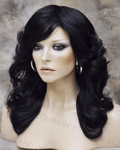 farrah fawcett Glamorous New Big open Wavy Off Black Wig Medium CA 1B