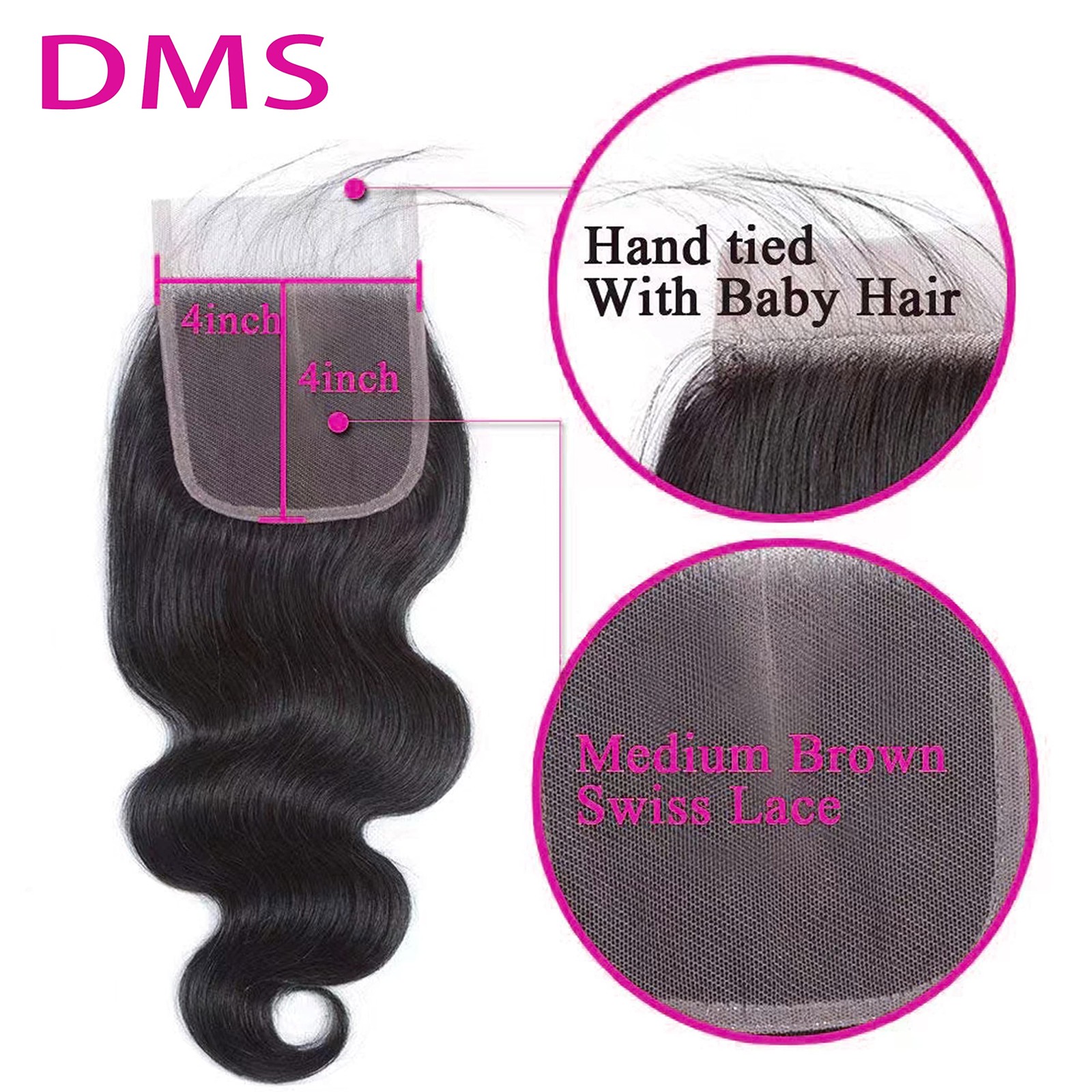 Body Wave Human Hair Lace Closure 4×4 Free Part Swiss Lace Closure 12A Brazil…
