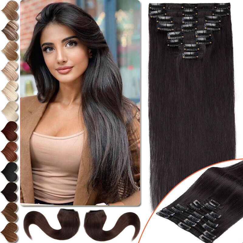 CLEARANCE Clip In 100% Remy Human Hair Extensions Full Head Highlight 16-24″ 9A