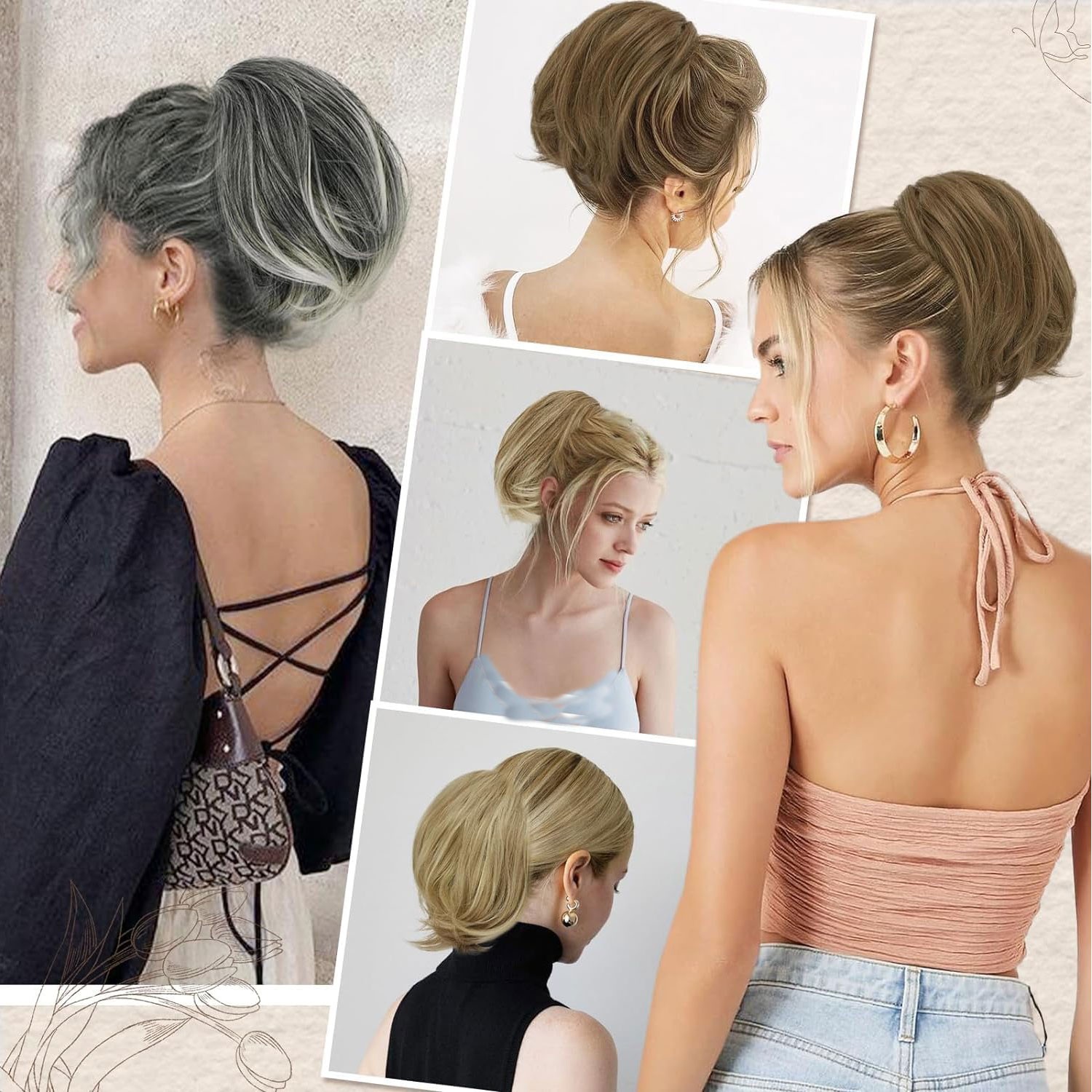 Long Comb Clip Hepburn Bun Hair Extensions Drawstring Ponytail Updo Hairpiece US