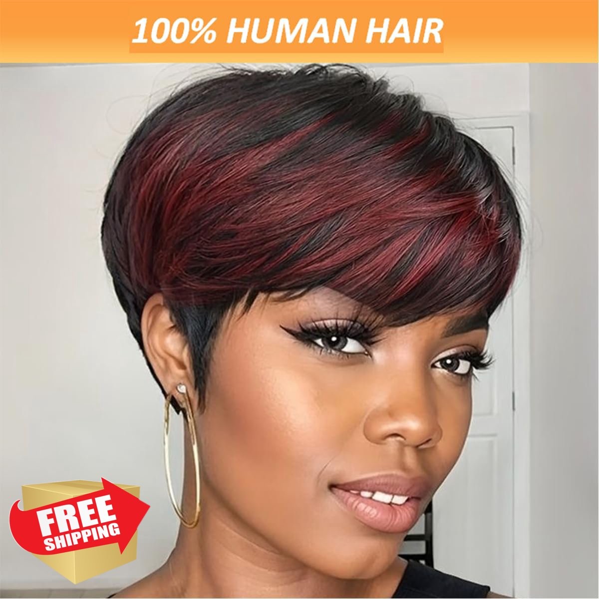 Adette Pixie Cut Wig Burgundy Highlight 1B/99J Virgin Human Hair