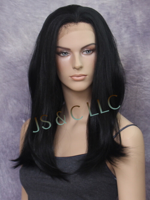 Human Hair Blend FREE PART Wig Lace Front Long Straight Black WBCL 1