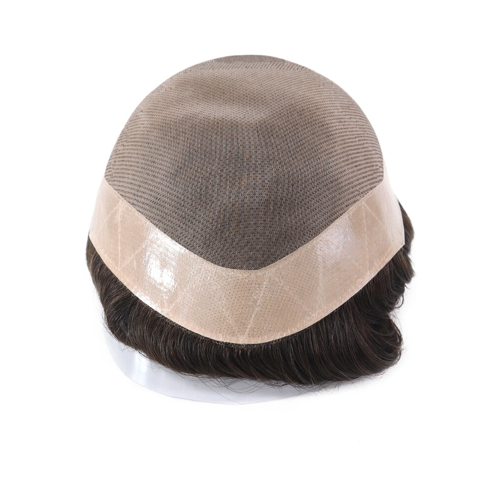 Mens Toupee Hair Replacement System Fine Mono Human Dark Brown Hair Pieces #2