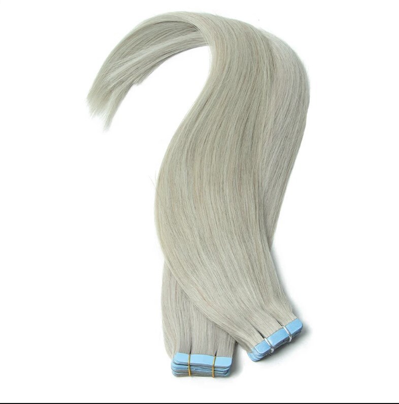 Invisible Tape in 100% Remy Human Hair Extensions Fusion Hair SLIVER Grey 50g
