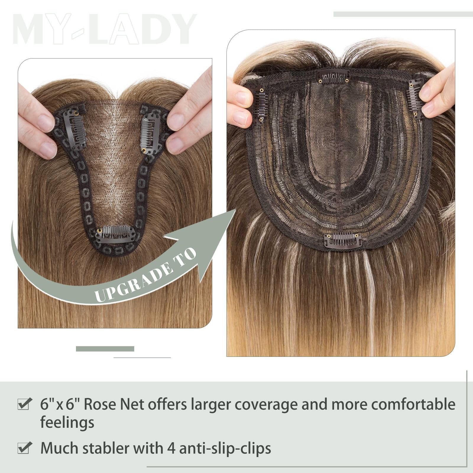 My-Lady Hair Toppers For Women Thinning Hair 18 Inch 6X6 Lace Base Wiglets Side