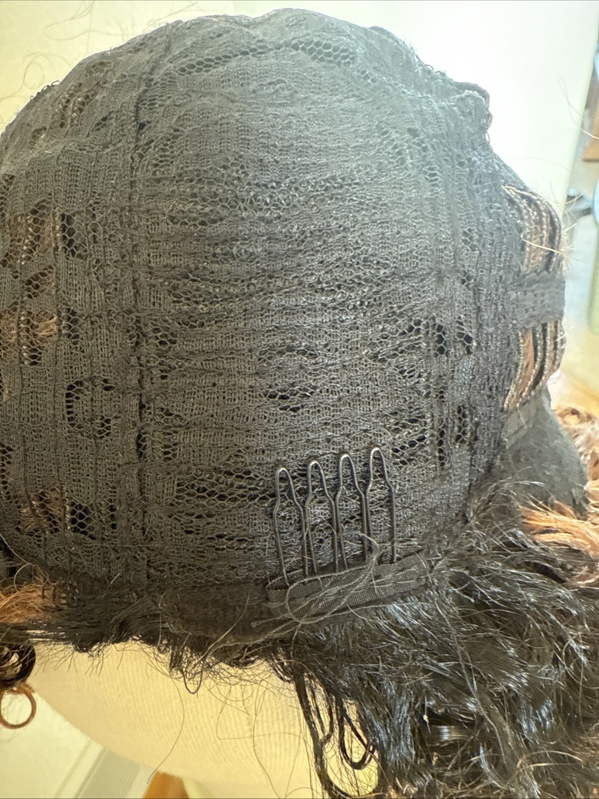 Kinky Curly Short Muti Colored Lace Cap Natural Brown /rooted 12” Synthetic 70