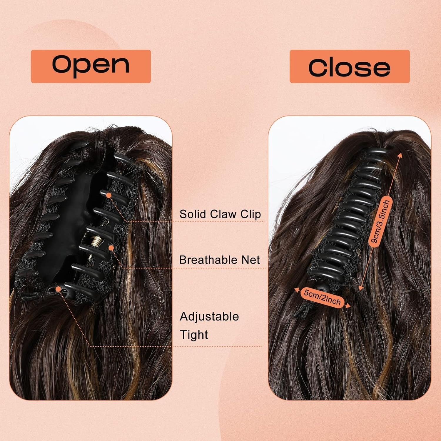 18″ Highlight Ponytail Extension Claw Clip Wavy Thick Hairpiece Chocolate Brown