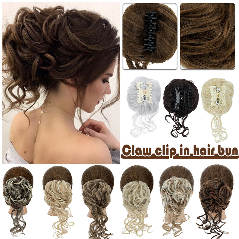 Extra Thick Clip in Messy Bun Hair Piece Extensions Hair Curly Claw Updo Wedding