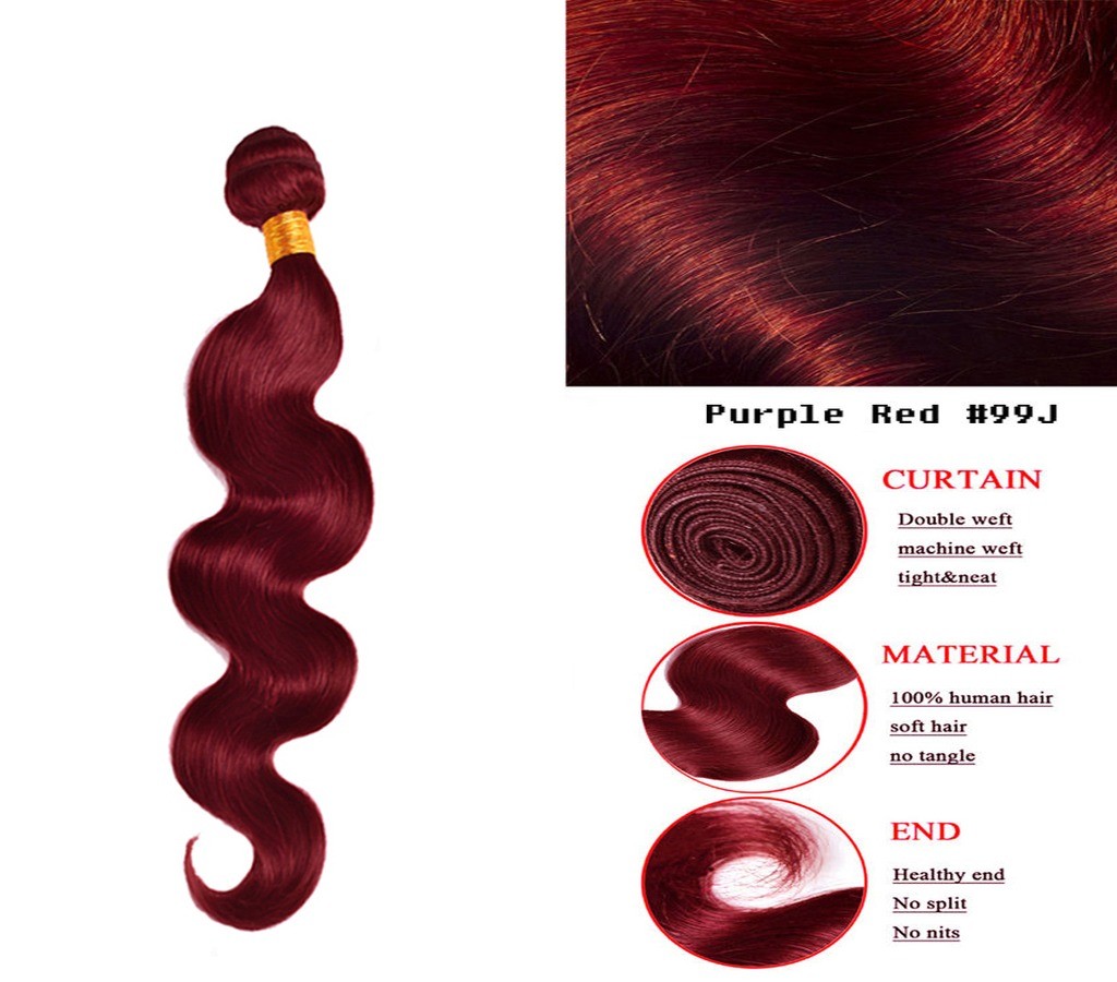 Burgundy 99J One Bundle Straight/Body Wave/Jerry Curl Ali Bundle 100 Human Hair