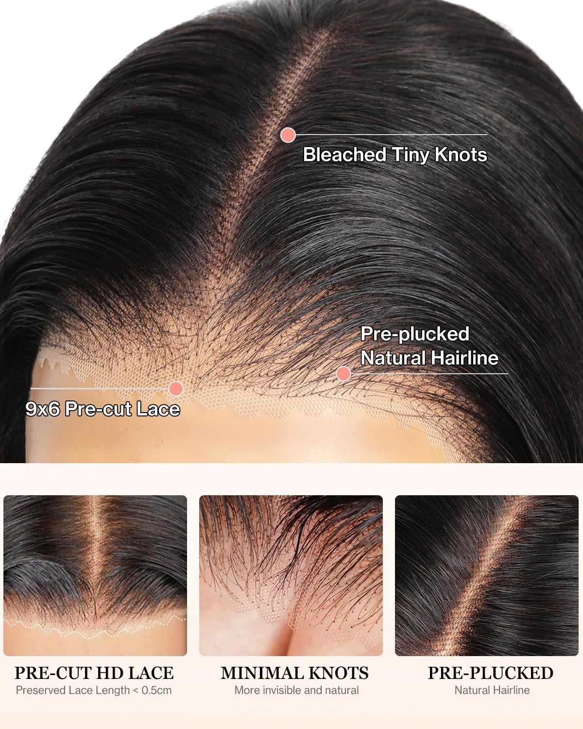 Tunfine Curtain Bangs Face-Framing 9X6 Glueless Wigs Human Hair Pre Plucked Pre