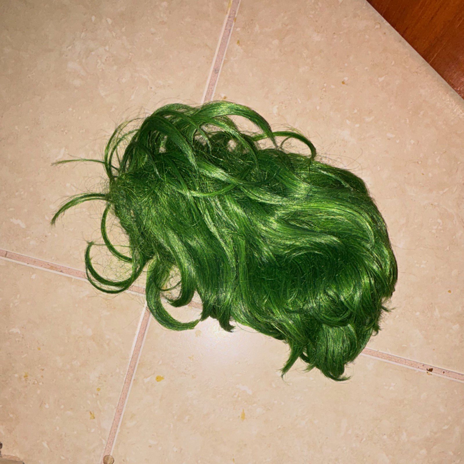 Green Short Wavy Synthetic Wig Classic Cap Free-Part Elastic Cosplay Unisex