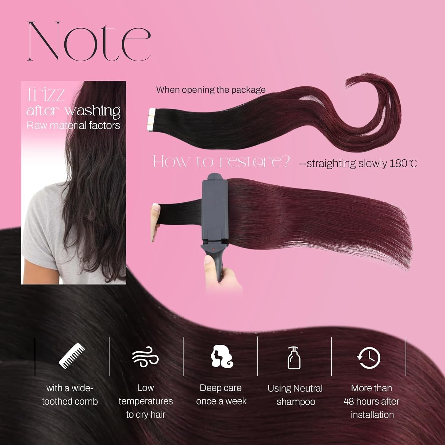 Yaki Straigt Burgundy Tape in Hair Extensions Black to Burgundy 1BT1B/99J