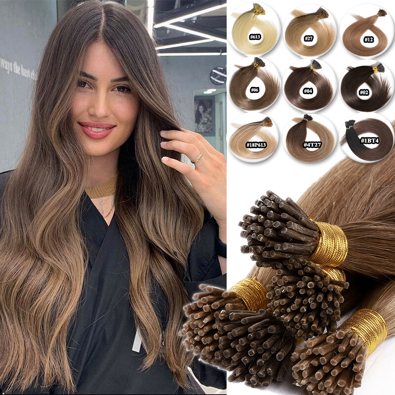 7A Fusion Keratin I Tip Stick Human Hair Extensions Pre Bonded Micro Ring Long