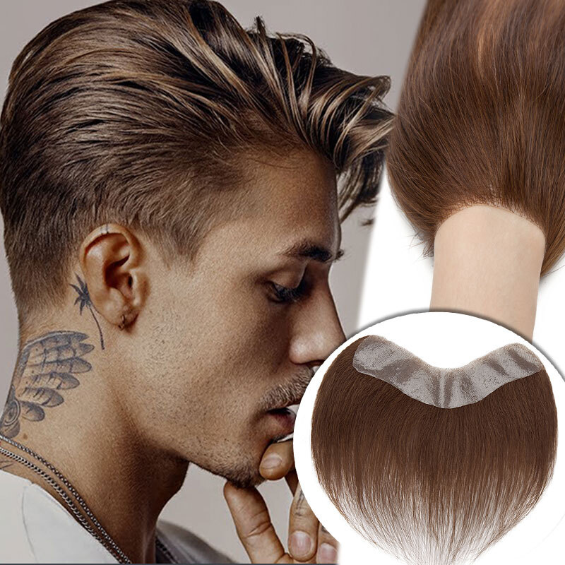 Thin Real Human Hair Toupee for Men Forehead Topper Hairpiece Replacement System