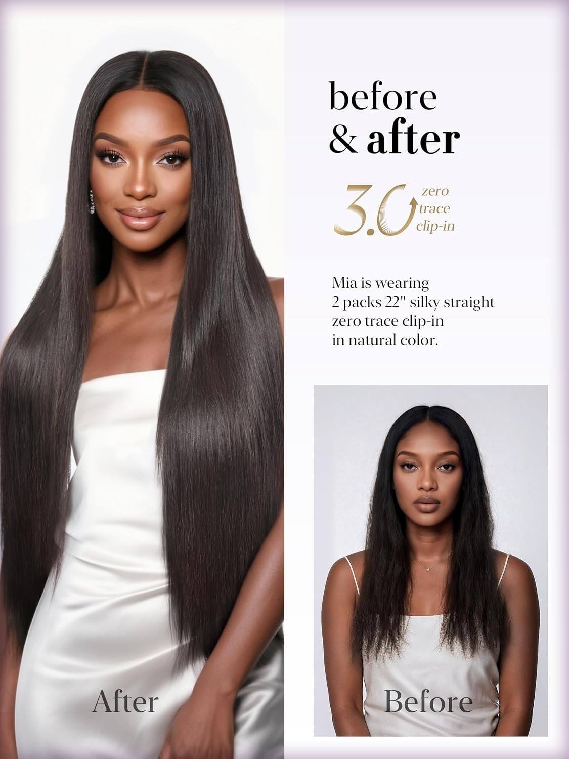LUVME 0.59mm Zero Trace Invisible Clip in Hair Extensions, Silky Straight 7 Pcs