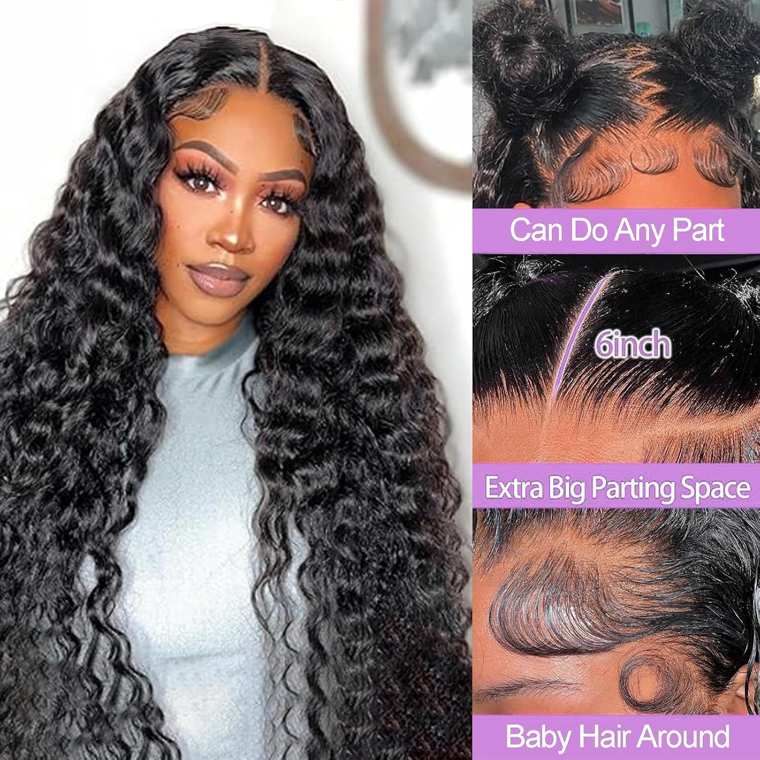 26 Inch Deep Wave Wig Human w/ Baby Hair 200 Density 13×6 Lace for Black Women