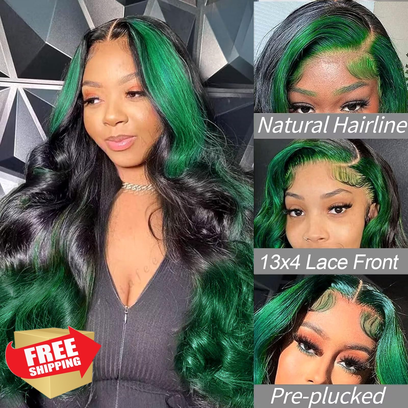 haha Black Green Ombre Wig 26 Inch