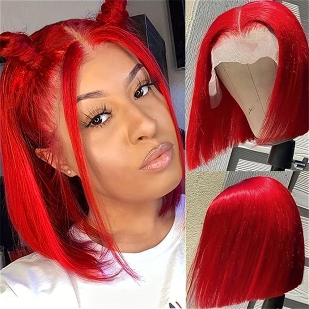 Panda Angel Red Bob Wig Human Hair 13X4 Straight Hd Bob Lace Front Wigs Human