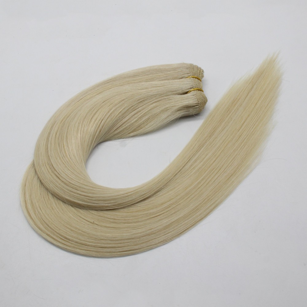 Sew in Weft Human Hair Extensions Double Weft Weave RemyHair Platinum Blonde28in