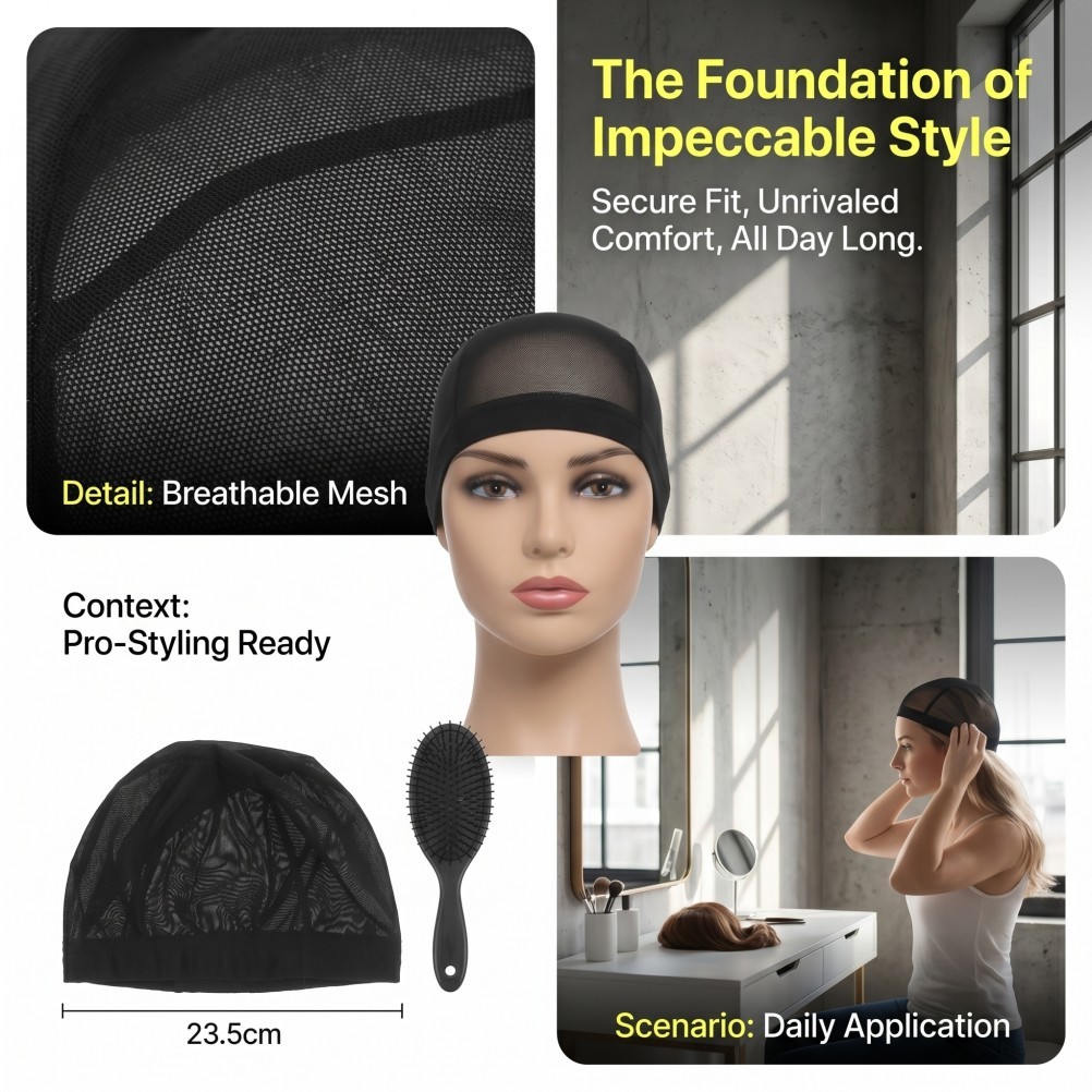 4PCS Stretch Wig Caps: Breathable Mesh Dome Cap for Quick Weave – Washable Mesh
