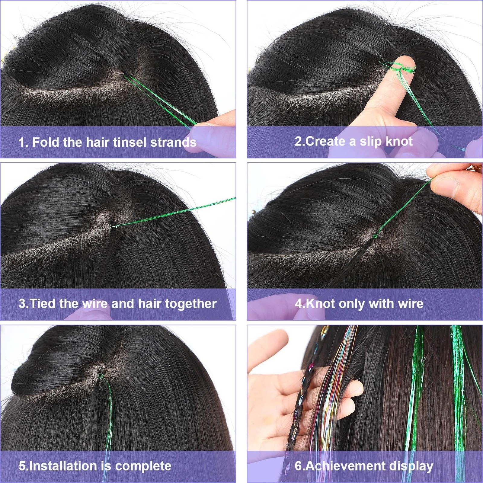 Tinsel Hair Extension, 47 Inch Glitter 46 Inch, Multi 12 colors-1