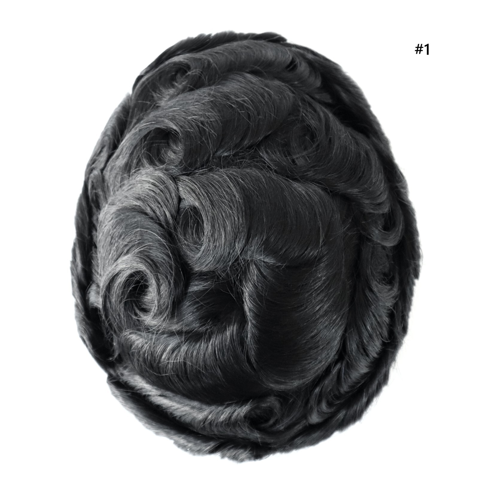 Mens Toupee French Lace Human Hair Replecement System Off Black Hairpieces #1B