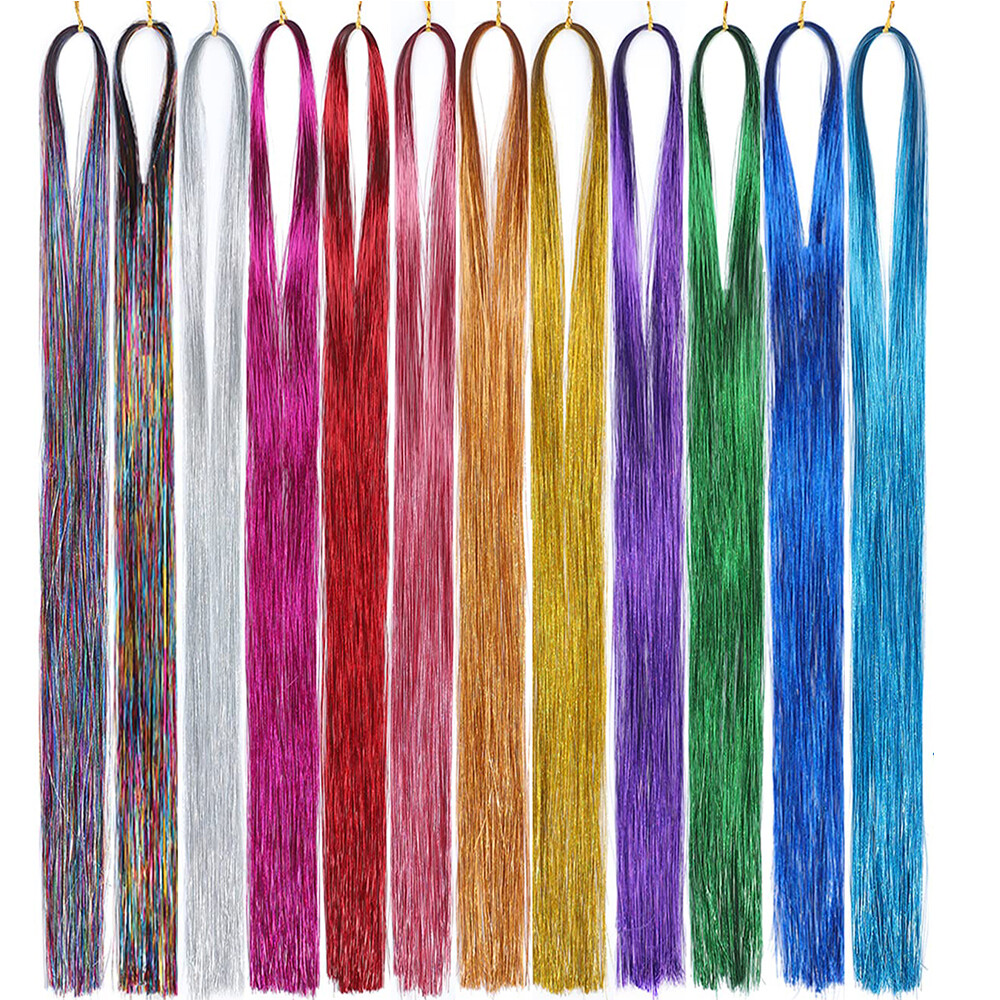 Sparkle Hair Tinsel Holographic Glitter Extensions Highlights False Hair Pieces