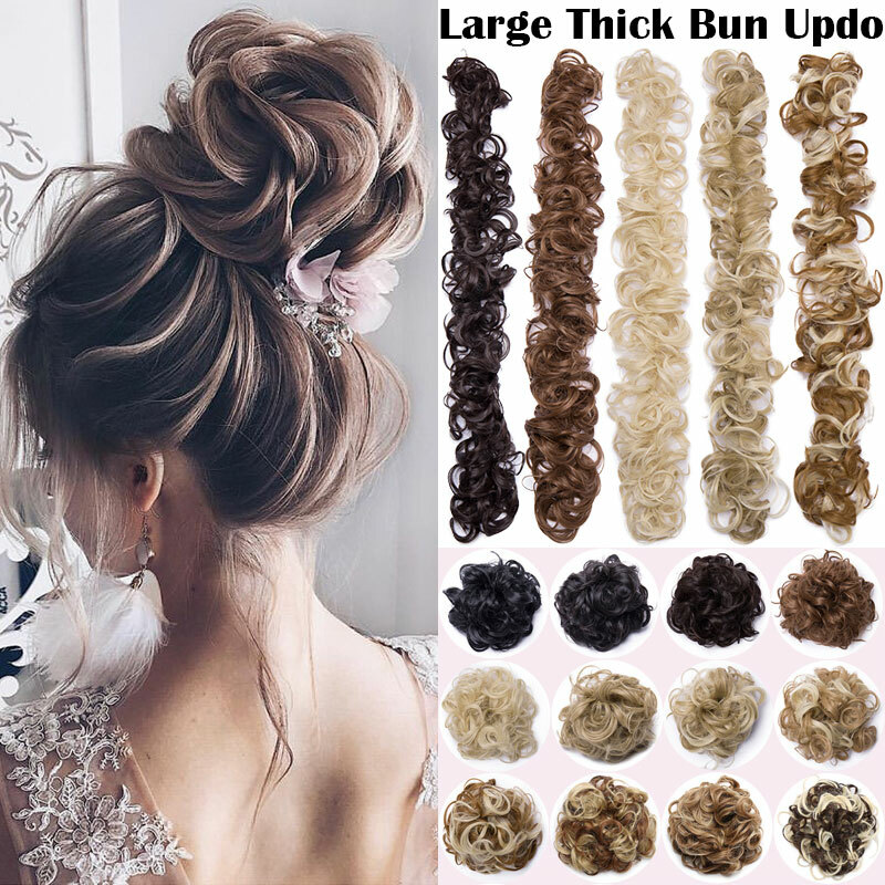 Long Messy Bun Scrunchie Hair Piece Updo False Cover Curly Hair Extensions Brown