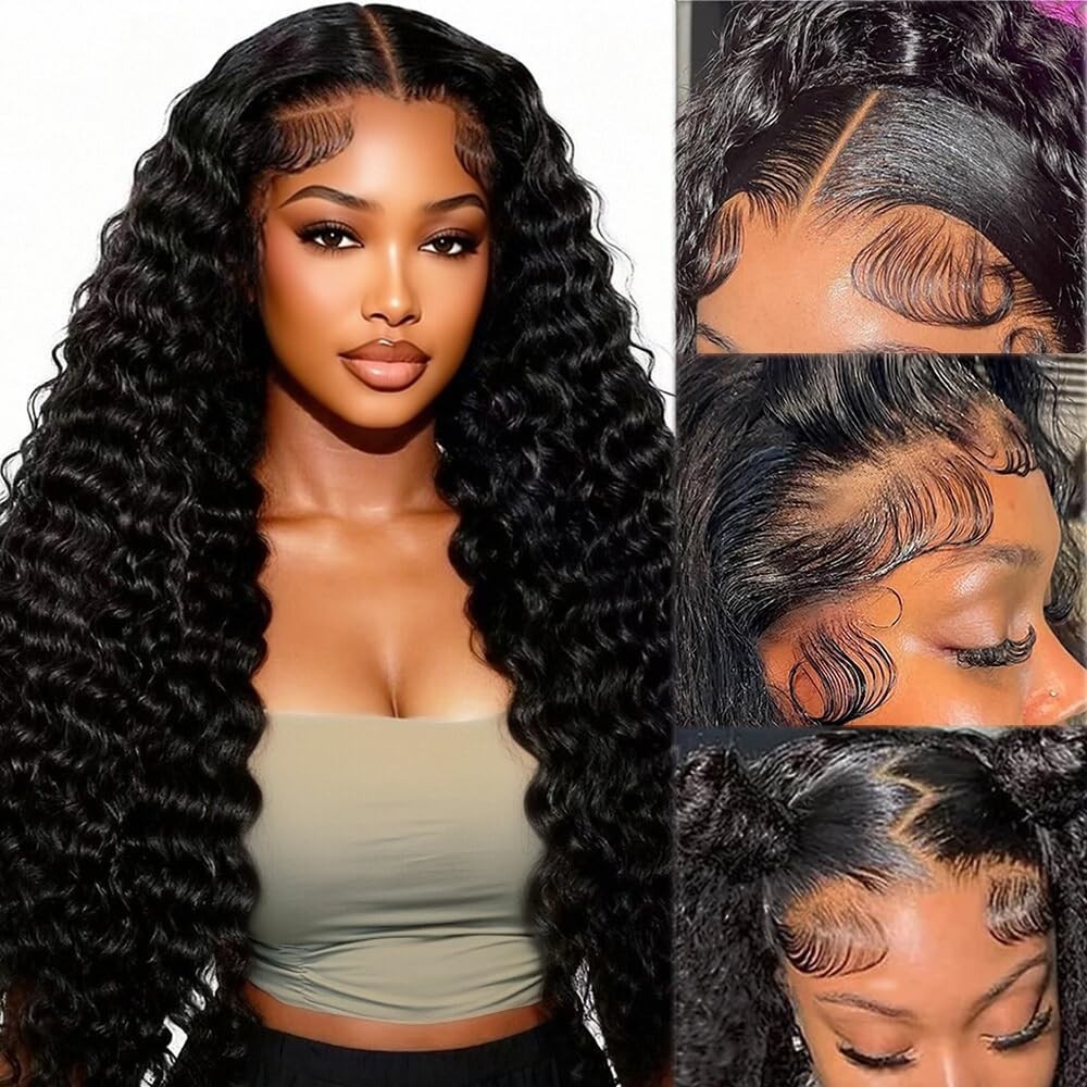 30″ Deep Wave Lace Front Wig – 200 Density, HD Transparent, Pre-Plucked Curly Ha