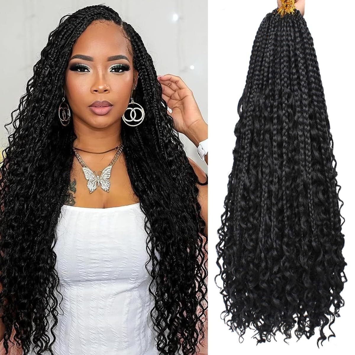 COOKOO 24 Inch Goddess Box Braids Crochet Hair 8 Pack Bohemian Hippie Box Braids
