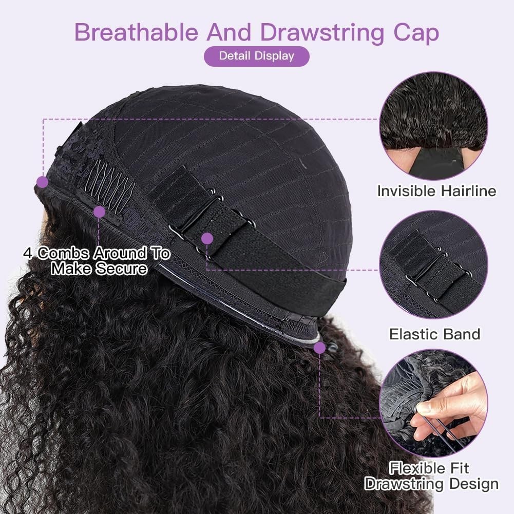 Kinky Curly Half Wig 250% Density Human Hair, Glueless Wear & Go, 20 Inch Flip O