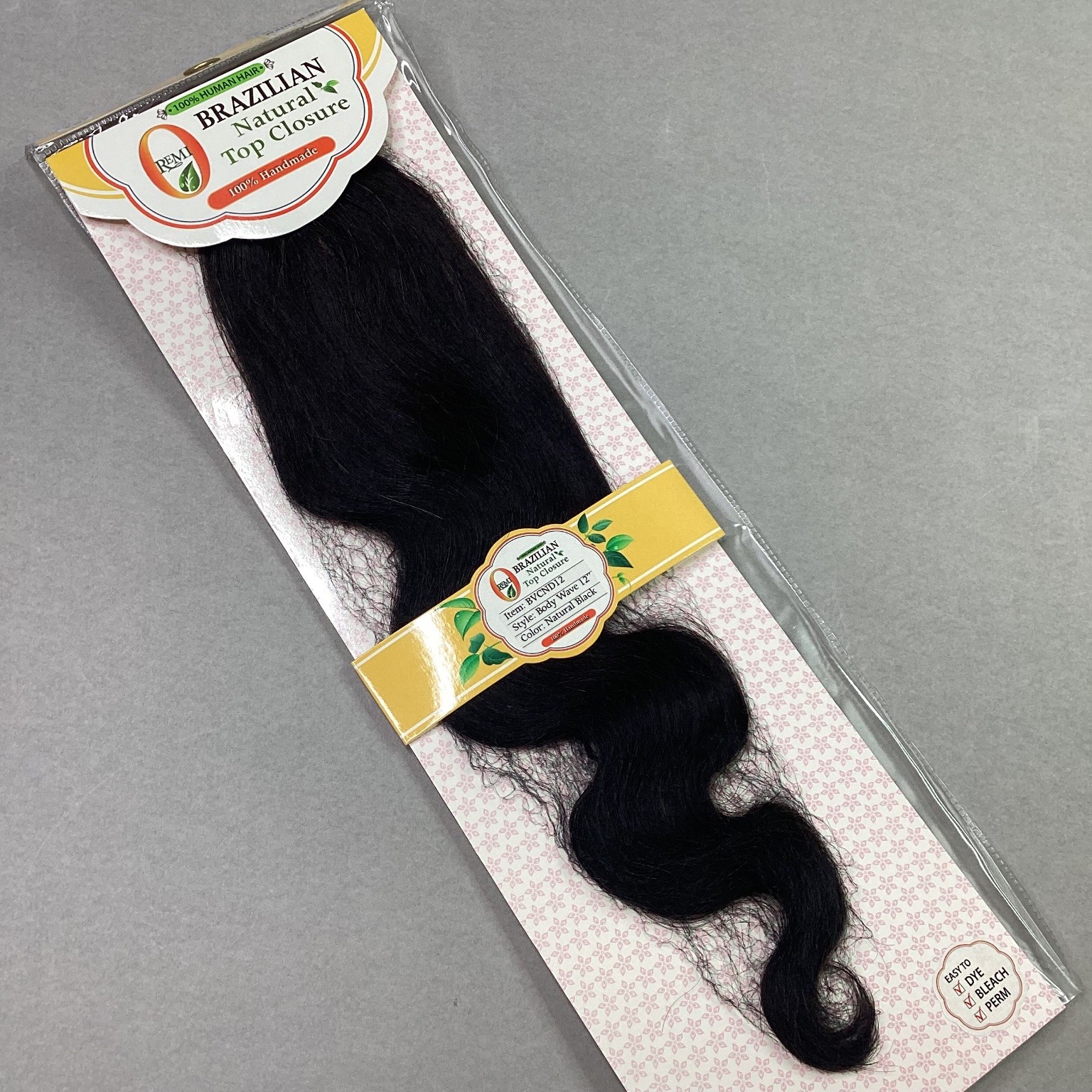 REMI Brazilian Natural Top Closure Hair Extension Body Wave 12″ Natural Black