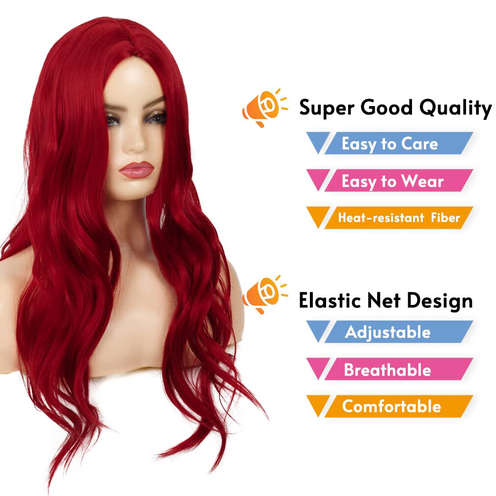 Earin 22″ Long Red Wavy Wig Center Part party girl cosplay celebrity actress