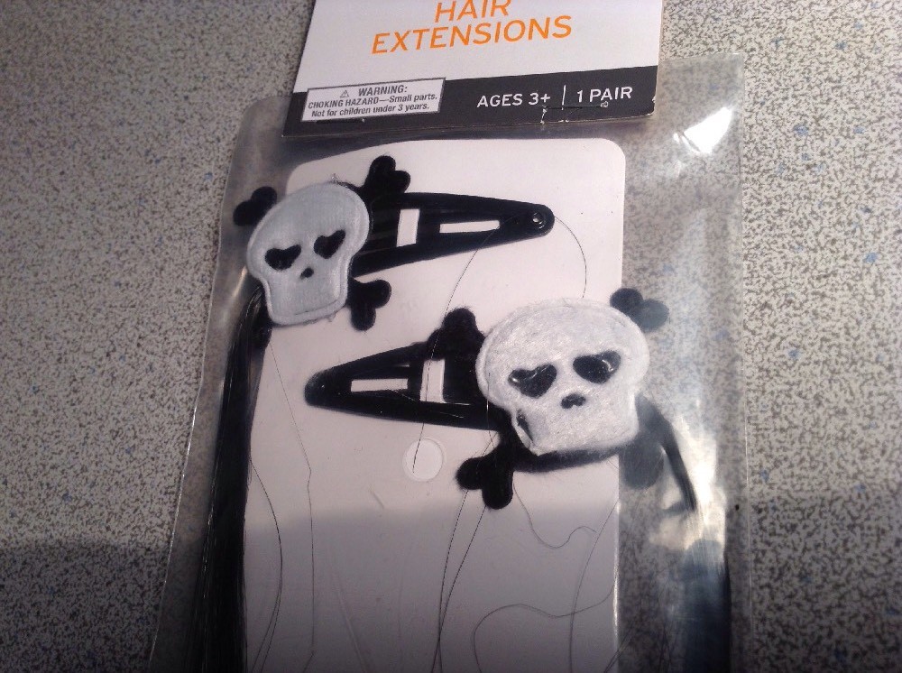 White Skull Hair Clip Black or Light Purple Lavender synthetic Hair Extensions