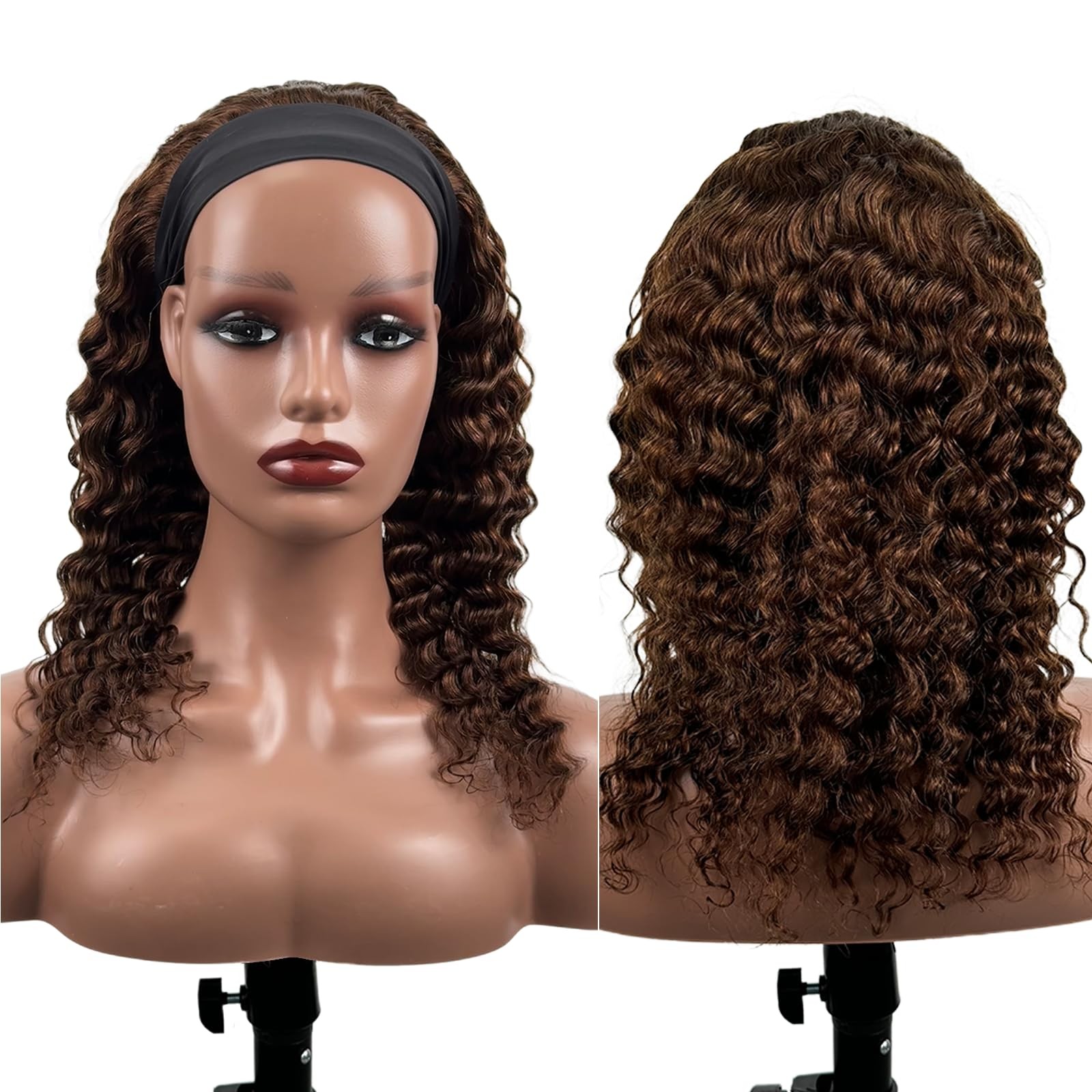 Lauberita Chocolate Brown Headband Wig Human Hair For Women 4 Deep Wave
