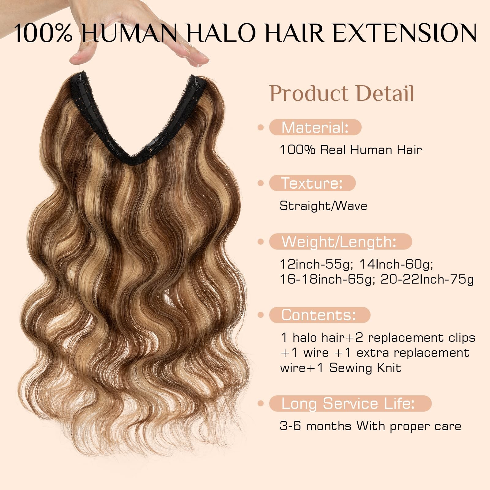 Rich Choices Halo Hair Extensions Real Human Hair Remy Hairs Halo Extension For