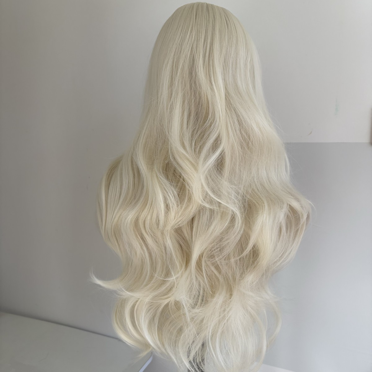 Platinum blonde Costume Wigs With Bangs Halloween Heat Resistant Hair Long Wavy