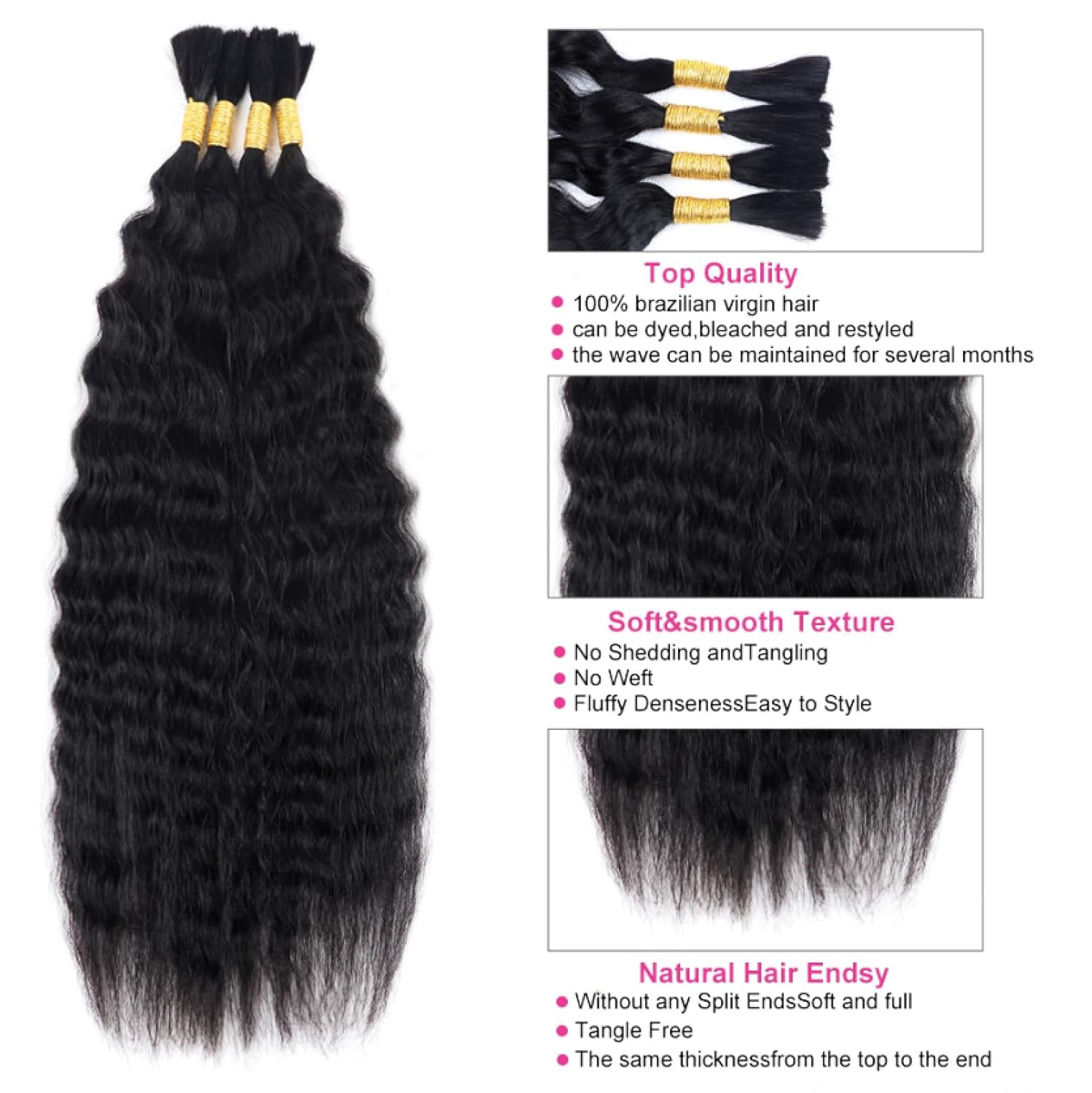 Wet and Wavy Human Braiding Hair Super Wave Bulk Human Hair for Braiding No Weft