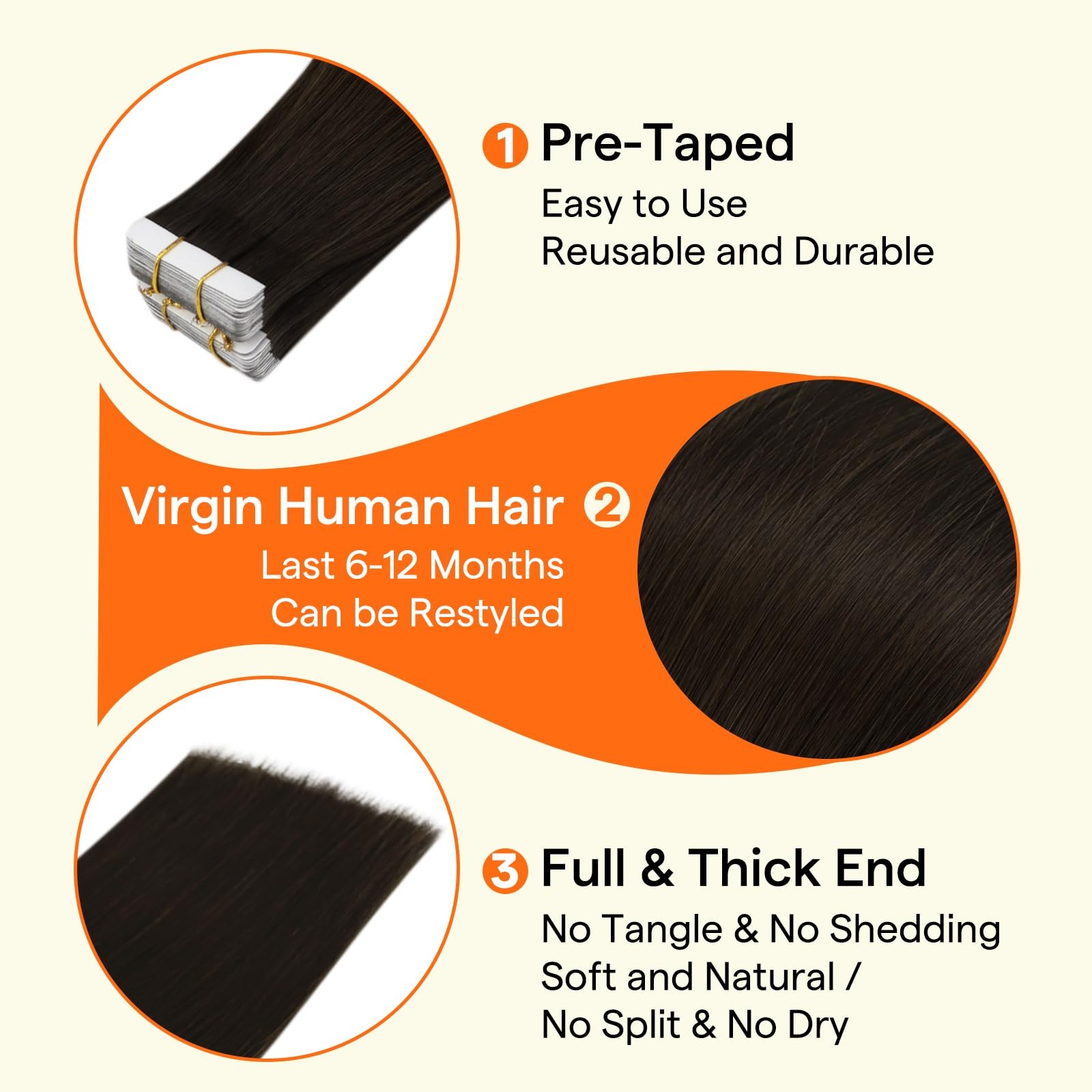 Full Shine Dark Brown Tape In Hair Extensions Double Sided Tape 25Gram 10Pcs