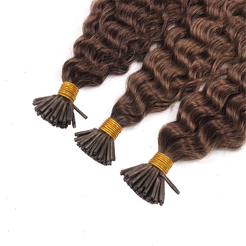 Microlink Pre Bonded Kinky Curly I Tip Human Hair Extension #4 Dark Brown 100pcs