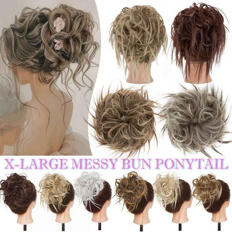LARGE Messy Bun Hair Piece Thick Scrunchie Curly Updo Hair Extension as Human US