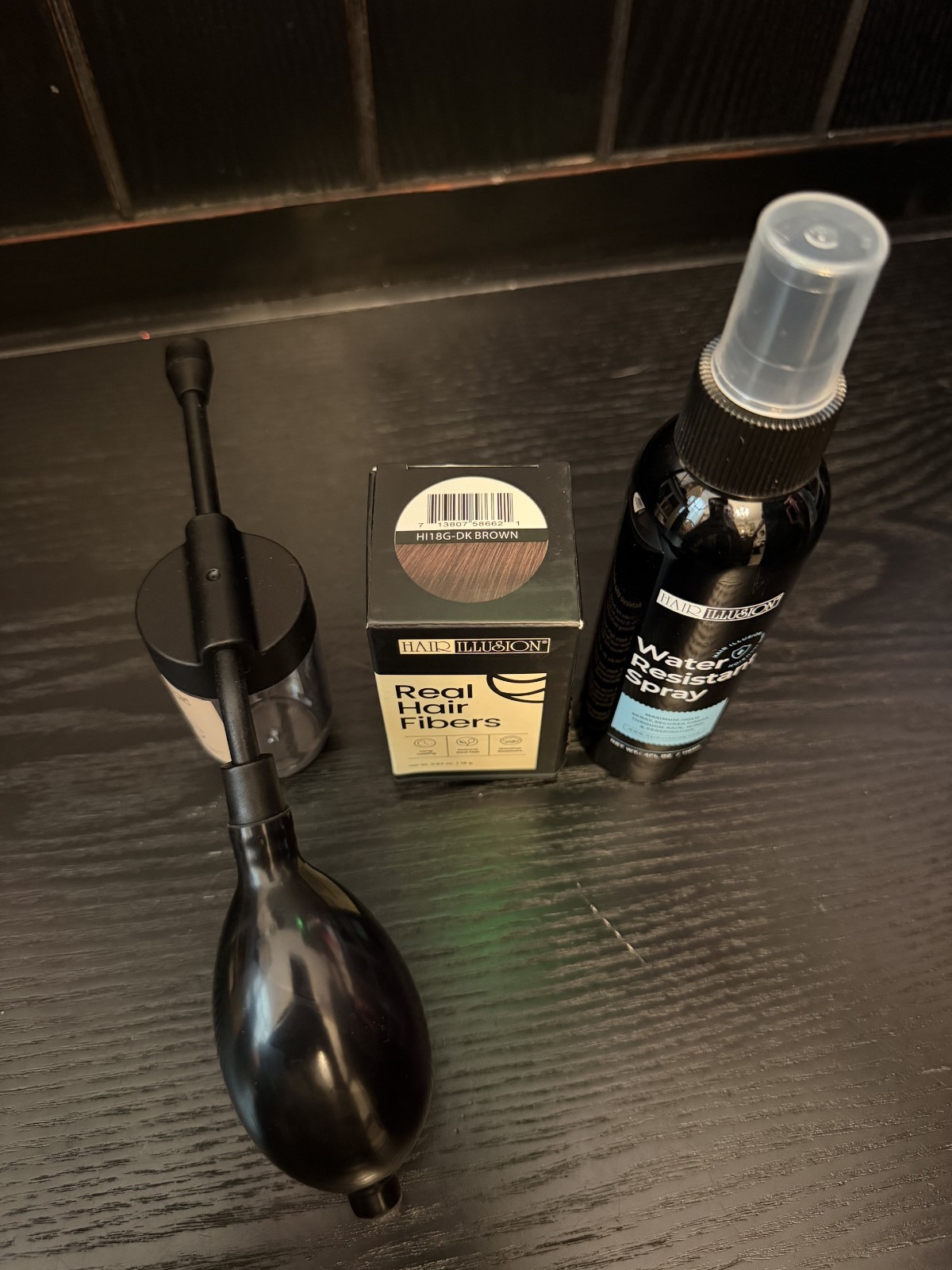 Hair Illusion 18g Dark Brown Hair Fibers + Water Resistant Spray + Applicator