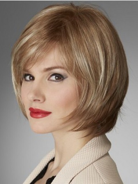 Medium Length Layered Human Hair Blend Bob Wig Women Natural Daily Fashion Wig