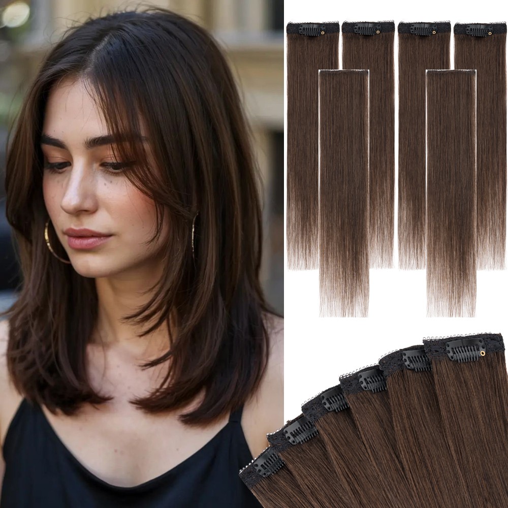 6pcs Clip in 100% Real Human Hair Extensions Hairpiece Short Straight Thick Weft