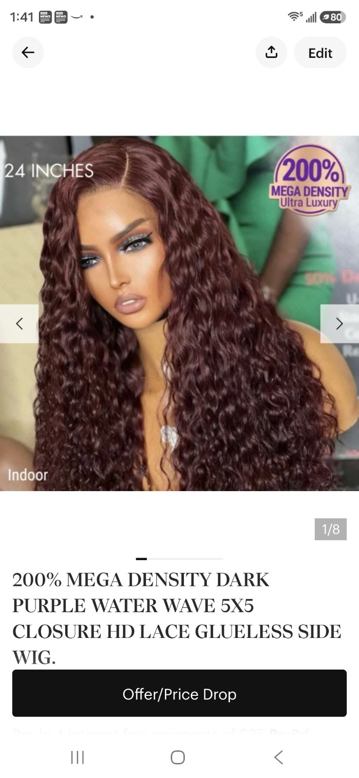 Luve Me 200 Density Dark Purple Water WaveHD 5×5 Lace Lace Glueless 24 In Wig