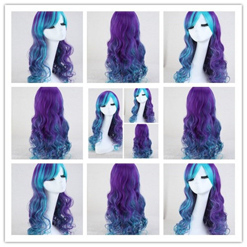 Long Straight Synthetic Wig Blue Purple Ombre Hair Cosplay Wigs Halloween Party
