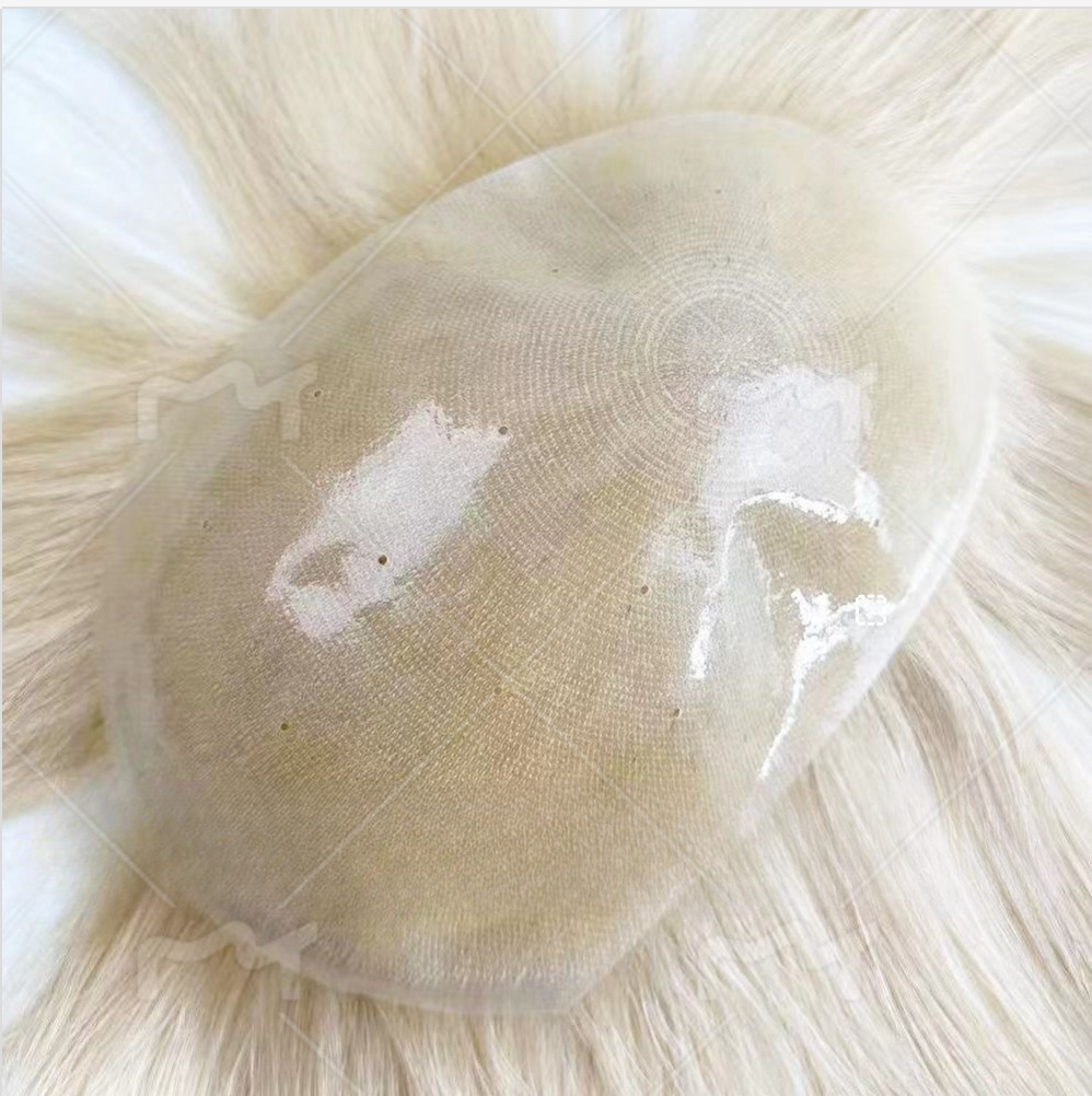 Mens Toupee Thin Pu Skin Hairpiece Virgin Human Hair System Replacement